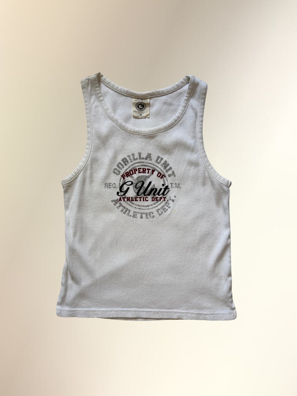 Y2K G Unit Gorilla Unit White Ribbed Graphic Tank Top 50 Cent Hip Hop Women's M